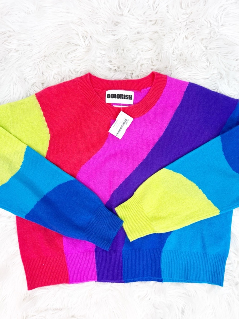 COLORISH RED PINK BLUE PURPLE LONG SLEEVE CASHMERE SWEATER SZ XS NWT